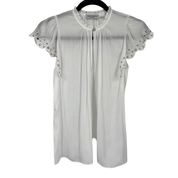 Ramy Brook top Hermine ruffle tri blouse Ivory size X-Small XS - Picture 2 of 7